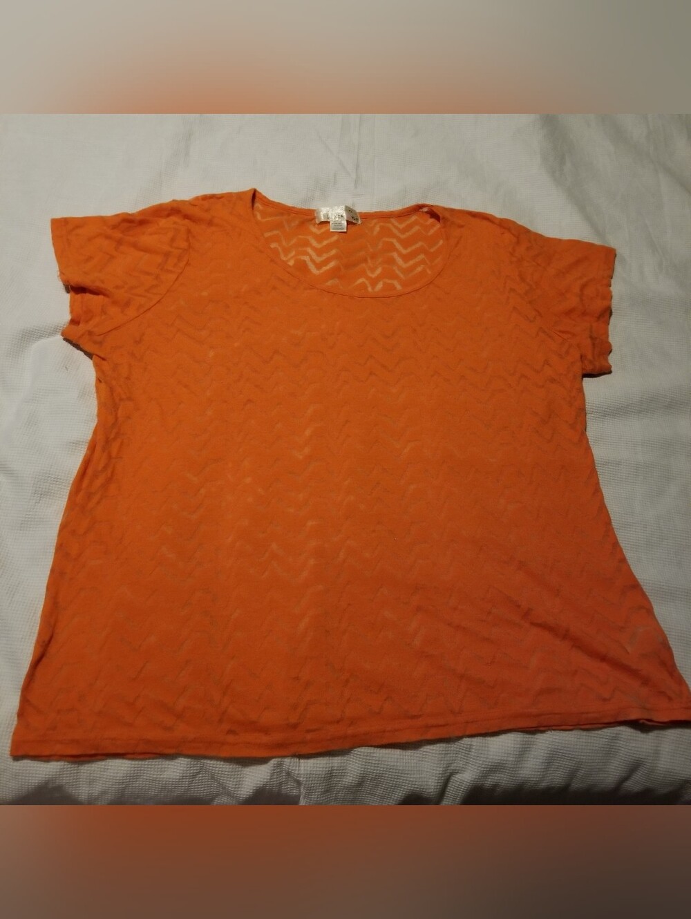 Derek Heart Women's 1X Orange Short-Sleeve Burnout Chevron Patterned Knit Tee